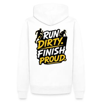 Run Dirty Finish Proud OCR Runner Design - Männer Premium Bio Hoodie - Weiß - Hinten - Nico (187cm)