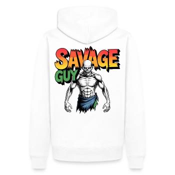 Hardcore Fitness - Männer Premium Bio Hoodie - Weiß - Hinten - Nico (187cm)