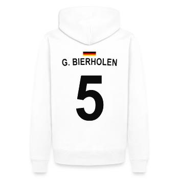G Bierholen Lustiges Fußball Fan Shirt - Männer Premium Bio Hoodie - Weiß - Hinten - Nico (187cm)