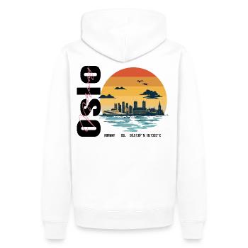 Oslo Skyline Silhouette - Men’s Premium Organic Hoodie - white - Back - Nico (187cm)