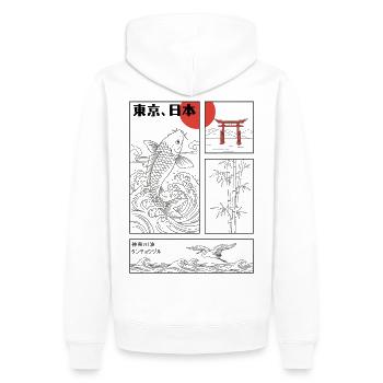 Japanese Koi Fish Great Wave Kanagawa Torii Kanji - Men’s Premium Organic Hoodie - white - Back - Nico (187cm)