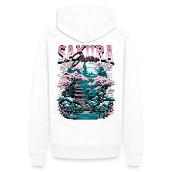 Sakura Japan Cherry Blossom Temple - Men’s Premium Organic Hoodie - white - Back - Nico (187cm)