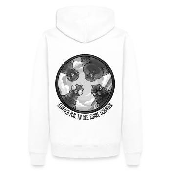 EINFACH MAL IN DIE RÖHRE SCHAUEN Monochrom -Tauben - Männer Premium Bio Hoodie - Weiß - Hinten - Nico (187cm)