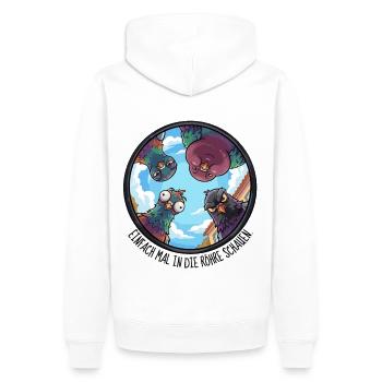 EINFACH MAL IN DIE RÖHRE SCHAUEN - bunte Tauben - Männer Premium Bio Hoodie - Weiß - Hinten - Nico (187cm)