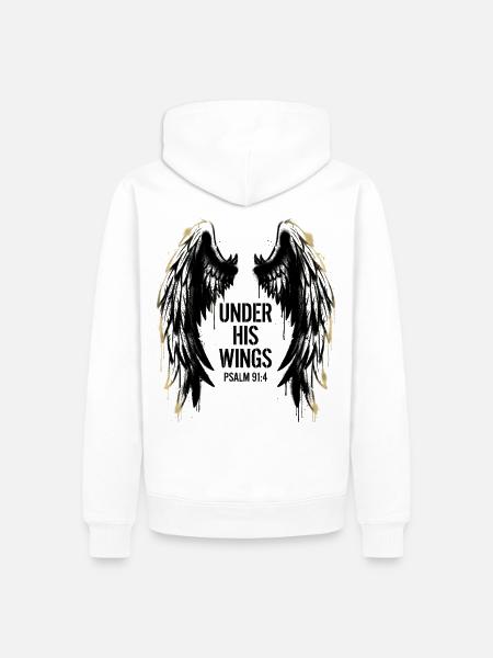 Under His Wings - Psalm 91:4 - Streetwear Art - Männer Premium Bio Hoodie - Weiß
