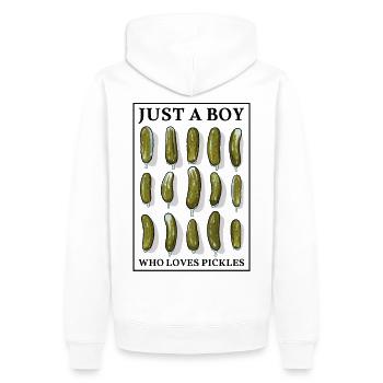 JUSTE UN GARÇON QUI ADORE LES CORNICHONS - avec cadre - Sweat à capuche Premium bio Homme - blanc - Dos - Nico (187cm)