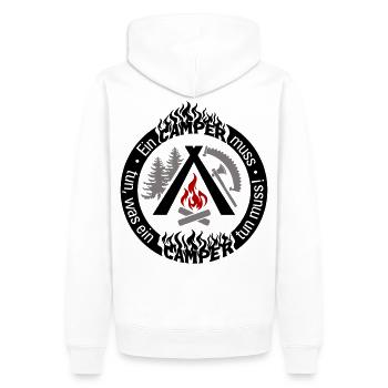 Camper lustiger Spruch 3-farbig individuell konfig - Männer Premium Bio Hoodie - Weiß - Hinten - Nico (187cm)