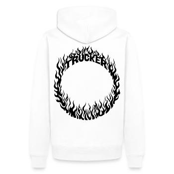 Trucker Feuer Ring detailliert - Farbe veränderbar - Männer Premium Bio Hoodie - Weiß - Hinten - Nico (187cm)