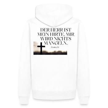 Psalm 23 Hirte Vertrauen Kreuz - Männer Premium Bio Hoodie - Weiß - Hinten - Nico (187cm)