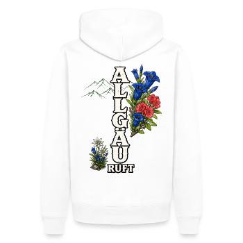 Allgäu ruft – Berge, Blumen und Heimatliebe - Männer Premium Bio Hoodie - Weiß - Hinten - Nico (187cm)