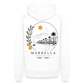 Marbella Küstenstimmung - Männer Premium Bio Hoodie - Weiß - Hinten - Nico (187cm)