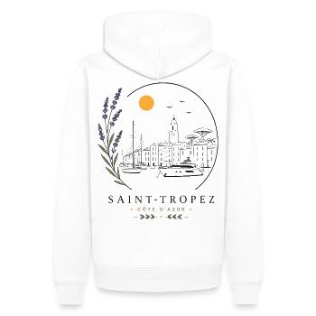 Saint-Tropez Hafen Blick - Männer Premium Bio Hoodie - Weiß - Hinten - Nico (187cm)