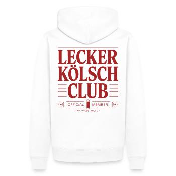 Lecker Kölsch Club Kölle Kölner Bier Brauhaus Köln - Männer Premium Bio Hoodie - Weiß - Hinten - Nico (187cm)