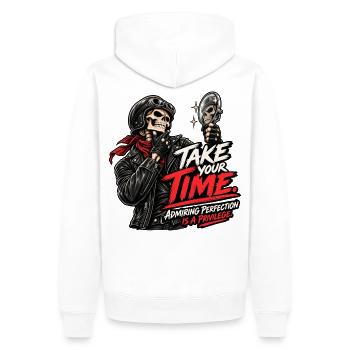 Perfektion zu bewundern ist ein Privileg - Männer Premium Bio Hoodie - Weiß - Hinten - Nico (187cm)