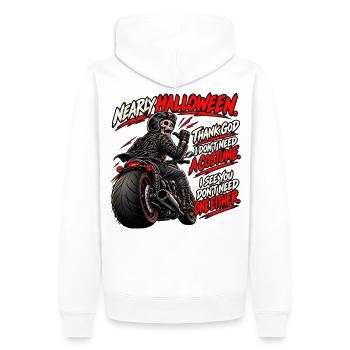 Biker Halloween-Schädel – Kein Kostüm nötig - Männer Premium Bio Hoodie - Weiß - Hinten - Nico (187cm)