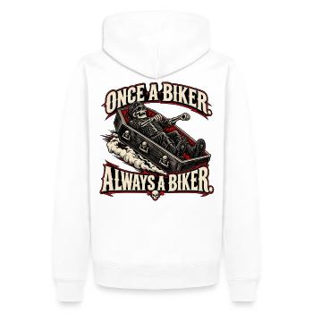 Einmal Biker, immer Biker – Skelett-Sarg - Männer Premium Bio Hoodie - Weiß - Hinten - Nico (187cm)