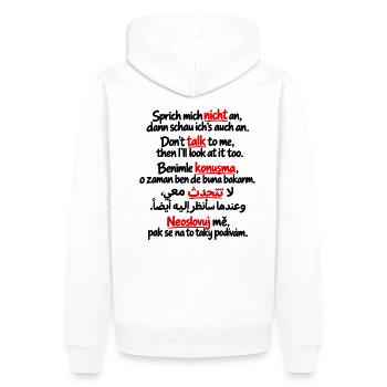 Roter Mehrsprachiger Text-Stack - Männer Premium Bio Hoodie - Weiß - Hinten - Nico (187cm)