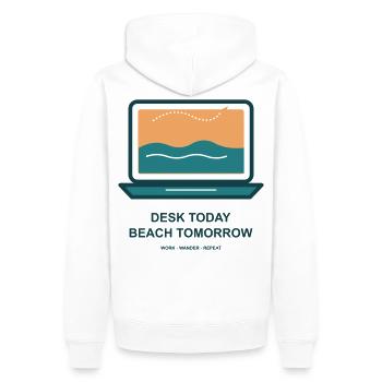 Schreibtisch Heute Strand Morgen - Männer Premium Bio Hoodie - Weiß - Hinten - Nico (187cm)