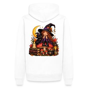 Niedliche Hexe mit schwarzer Katze - Männer Premium Bio Hoodie - Weiß - Hinten - Nico (187cm)