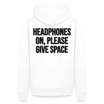 Headphones on, please give me space, back, white