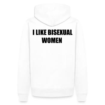 J’aime chemise femme bisexuelle - Sweat à capuche Premium bio Homme - blanc - Dos - Nico (187cm)
