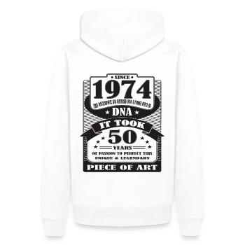 50 ans, 50e anniversaire, 1974, il a fallu 50 ans - Sweat à capuche Premium bio Homme - blanc - Dos - Nico (187cm)