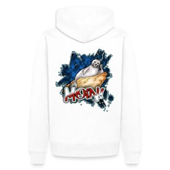 Moin Robbe | Yolo-Artwork - Männer Premium Bio Hoodie - Weiß - Hinten - Nico (187cm)