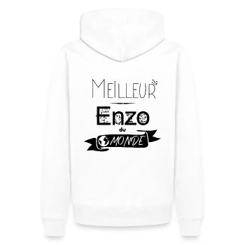 Meilleur Enzo du monde tee-shirt cadeaux prénom - Sweat à capuche Premium bio Homme - blanc - Dos - Nico (187cm)