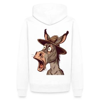 Esel mit Mütze, schockierter Gesichtsausdruck - Männer Premium Bio Hoodie - Weiß - Hinten - Nico (187cm)