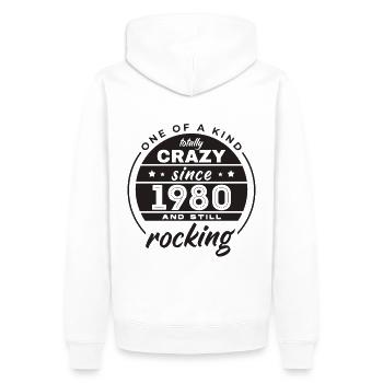 One Of A Kind Totally Crazy Since 1980 Rocking - Männer Premium Bio Hoodie - Weiß - Hinten - Nico (187cm)