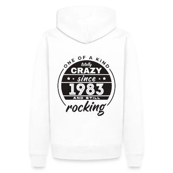One Of A Kind Totally Crazy Since 1983 Rocking - Männer Premium Bio Hoodie - Weiß - Hinten - Nico (187cm)