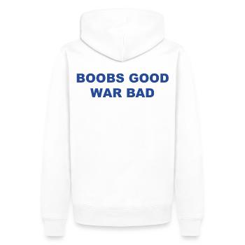 Chemise anti-guerre pour les personnes ayant un sens de l’humour sain - Sweat à capuche Premium bio Homme - blanc - Dos - Nico (187cm)