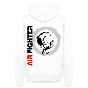 2reborn AIR FIGHTER TOP FLIGHT Pilot 3 - Männer Premium Bio Hoodie - Weiß - Hinten - Nico (187cm)