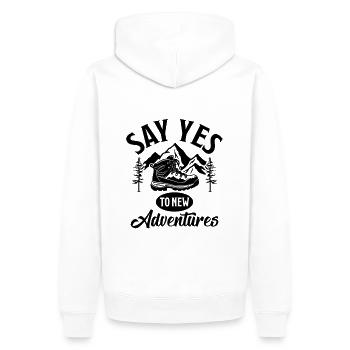 Dites oui Nouvelles aventures - Voyage en plein air Randonnée - Sweat à capuche Premium bio Homme - blanc - Dos - Nico (187cm)