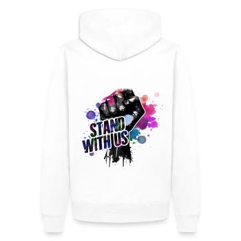 Stand with Use - Mois de l’histoire des Noirs africain - Sweat à capuche Premium bio Homme - blanc - Dos - Nico (187cm)