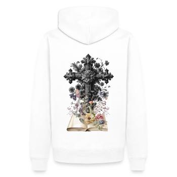 Kreuz Kreuze Blumen Beerdigung Kruzifix Tod - Männer Premium Bio Hoodie - Weiß - Hinten - Nico (187cm)