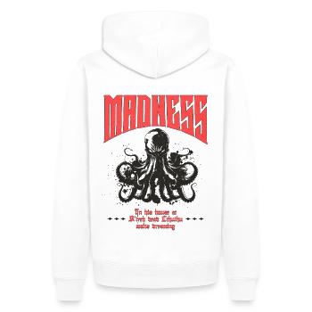 Madness - Cthulhu Kult Lovecraft Necronomicon - Männer Premium Bio Hoodie - Weiß - Hinten - Nico (187cm)