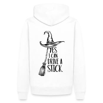 Lustiger Halloween Spruch Yes I can drive a stick - Männer Premium Bio Hoodie - Weiß - Hinten - Nico (187cm)