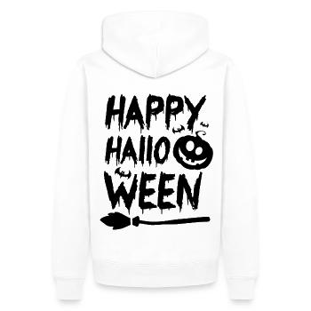 Halloween Schriftzug Happy Halloween - Männer Premium Bio Hoodie - Weiß - Hinten - Nico (187cm)