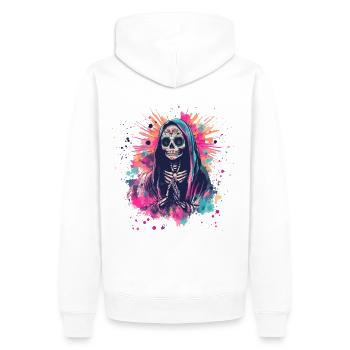 Squelette religieux aux couleurs vives - Sweat à capuche Premium bio Homme - blanc - Dos - Nico (187cm)
