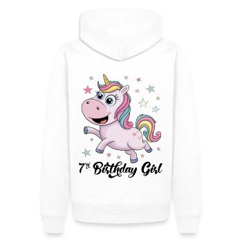 Licorne 7e anniversaire fille - Sweat à capuche Premium bio Homme - blanc - Dos - Nico (187cm)