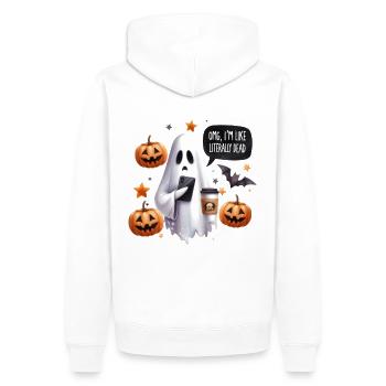 Partenaire d’Halloween Look OMG Je suis comme littéralement mort - Sweat à capuche Premium bio Homme - blanc - Dos - Nico (187cm)