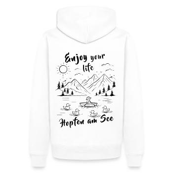 Hopfen am See Wandern Urlaub Berge - Männer Premium Bio Hoodie - Weiß - Hinten - Nico (187cm)