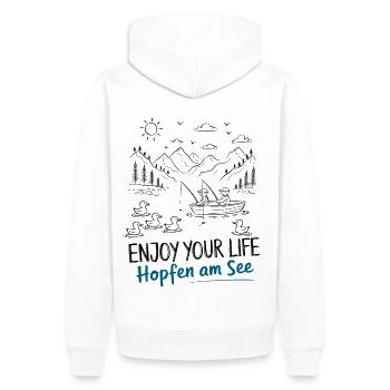 Hopfen am See Urlaub Enjoy your Life - Männer Premium Bio Hoodie - Weiß - Hinten - Nico (187cm)