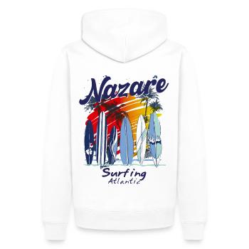 Nazare Portugal Atlantic Surfer Surfen - Männer Premium Bio Hoodie - Weiß - Hinten - Nico (187cm)