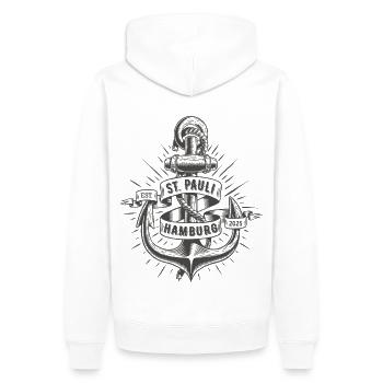 St. Pauli Anker Reeperbahn Kiez - Sweat à capuche Premium bio Homme - blanc - Dos - Nico (187cm)