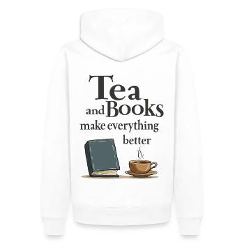 thé et livres disant citation slogan - Sweat à capuche Premium bio Homme - blanc - Dos - Nico (187cm)