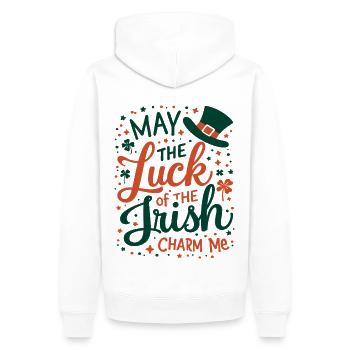 May the Luck of the Irish Charm Me - St Patrick's - Men’s Premium Organic Hoodie - white - Back - Nico (187cm)