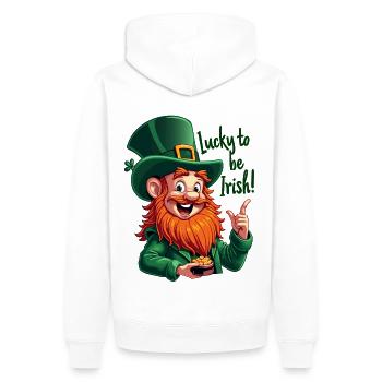 Lucky to be Irish – St. Patrick’s Day Leprechaun - Männer Premium Bio Hoodie - Weiß - Hinten - Nico (187cm)
