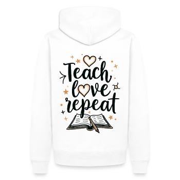 Teach Love Repeat – Lehrer Erzieher Bildung Schule - Männer Premium Bio Hoodie - Weiß - Hinten - Nico (187cm)